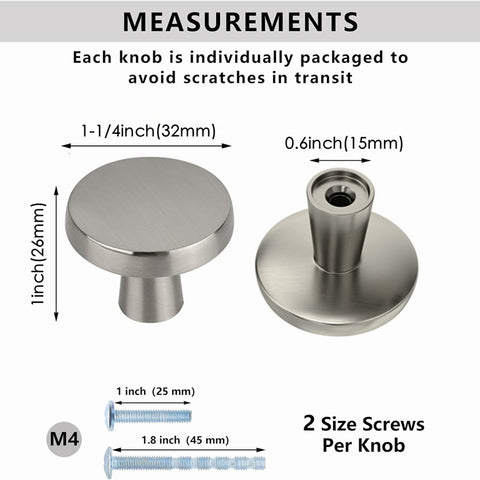 1-1/4 inch Brushed Nickel Kitchen Cabinet Knobs,Solid Dresser Knobs Drawer Knobs For Cupboard Drawer Pulls