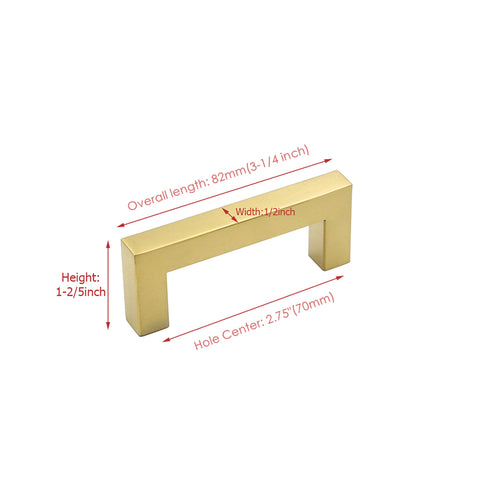 10 Pack 2.75 Inch(70mm) Center to Center Brushed Brass Cabinet Handles Stainless Steel Drawer Pulls
