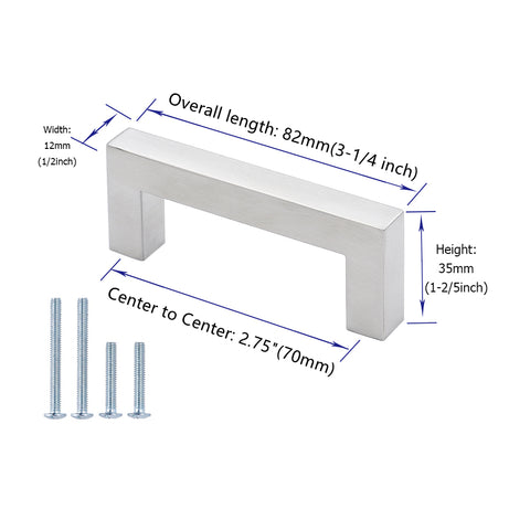 10 Pack 2.75 Inch(Center To Center) Brushed Nickel Cabinet Pulls,Stainless Steel Cabinet Hardware for Bedroom Bathroom Office