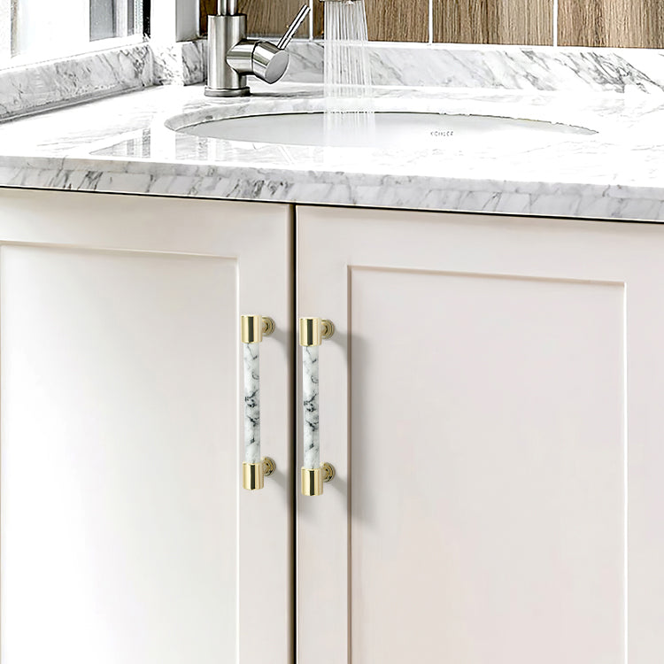 Modern Marble Finish Drawer Pulls,Knobs & Handles,White Marble Pattern Print - Marble Finish Series - Hole Centers(Knob,3.75",5",7.5")
