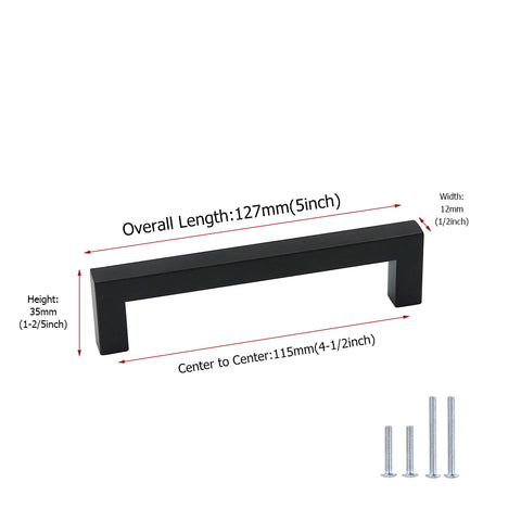 10 Pack 4.5 Inch(115mm) Hole Centers Modern Kitchen Cabinet Pulls Black Drawer Handles