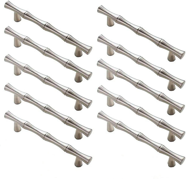 100 Pack 3.75 inch(C-C) Bamboo Shape Cabinet Handles (3.75"/96mm，Brushed Nickel)