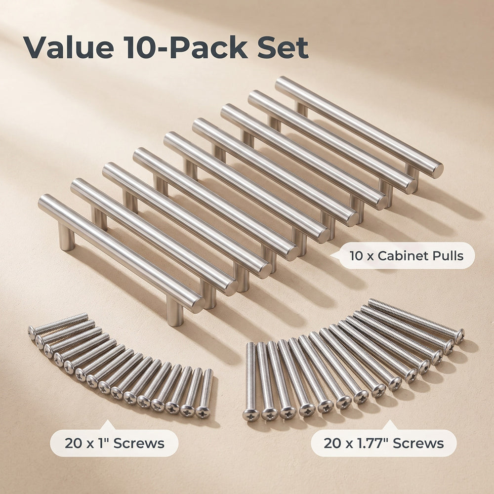 10 Pack 3 Inch Brushed Nickel Cabinet Pulls Modern Cabinet Handles(Hole Center: 76mm)