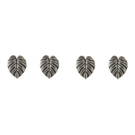4 Pairs Creative Leaf Shape Handle Knob with Mounting Screws for Kitchen Cupboard Cabinet Wardrobe Drawer Door (Silver Ancient, 64mm)