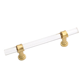Brushed Brass Cabinet Pulls Dresser Drawer Handles - Acrylic Round Bar Series - Hole Centers(3-1/2 Inch，90mm)