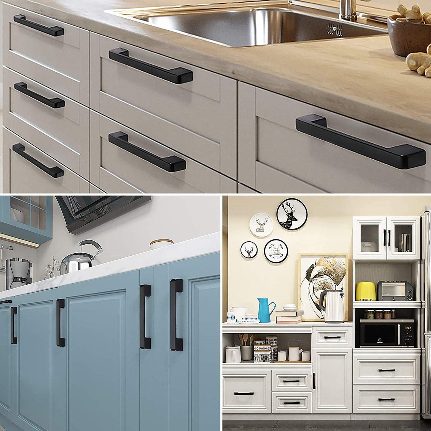 Black Cabinet Pulls,Square Cabinet Handle Drawer Pulls,Zinc Alloy Kitchen Cabinet Pulls(96mm,128mm,160mm,192mm,224mm,256mm,320mm)