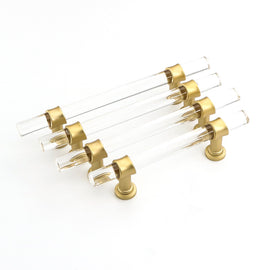 Brushed Brass Cabinet Pulls Arcylic Drawer Pulls - Acrylic Round Bar Series - Hole Centers(Knob,2.5