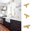 Brushed Brass Cabinet Knobs，2" Overall Length Modern T Bar Knobs Single Hole Dresser Pulls(T-Knob)