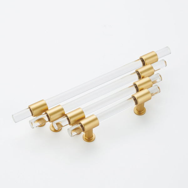 Brushed Brass Cabinet Pulls Arcylic Drawer Pulls - New Acrylic Pulls - Hole Centers(Knob,2.5",3",3.5",3.75",4",5",6.25",7.5")