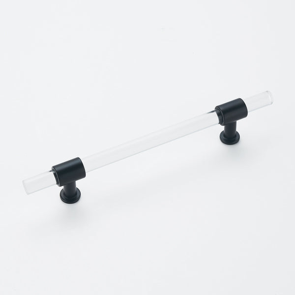 1 Pack 5 inch Hole Centers Cabinet Pulls, Clear Acrylic Drawer Handles, Black Finish with Zinc Alloy Base(128mm Hole Center)
