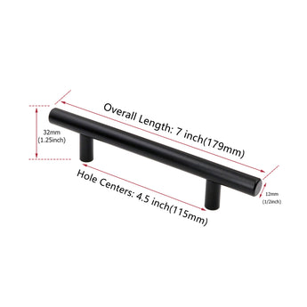 4.5 Inch(115mm) Hole Center Cabinet Handles Pulls For Kitchen Stainless Steel Matte Black Drawer Pulls ( 179mm，Length）