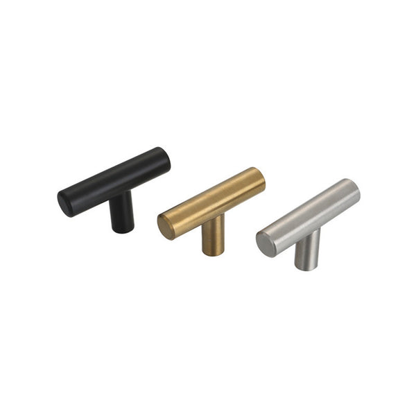 Brushed Brass Cabinet Knobs，2" Overall Length Modern T Bar Knobs Single Hole Dresser Pulls(T-Knob)