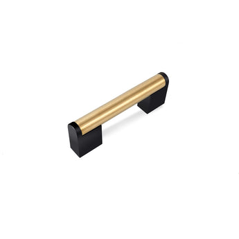 Brushed Brass Square Cabinet Handle Stainless Steel Drawer Pulls，Gold Kitchen Cabinet Pulls with Black Base for Kitchen Bath Bedroom