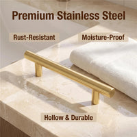10 Pack 4.25 Inch Center to Center Modern Stainless Steel Brushed Brass Cabinet Handles(Hole Center:108mm)