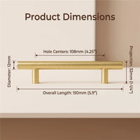10 Pack 4.25 Inch Center to Center Modern Stainless Steel Brushed Brass Cabinet Handles(Hole Center:108mm)