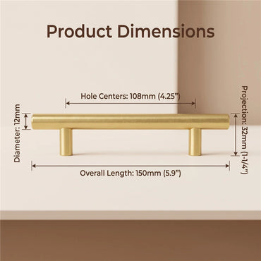 10 Pack 4.25 Inch Center to Center Modern Stainless Steel Brushed Brass Cabinet Handles(Hole Center:108mm)