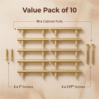 10 Pack 4.25 Inch Center to Center Modern Stainless Steel Brushed Brass Cabinet Handles(Hole Center:108mm)