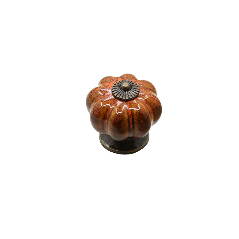 Ceramic Pumpkin Knobs，Vintage Dresser Drawer Pulls，Retro Cabinet Door Handles with Mounting Screws，Ideal for Closet，Cupboard
