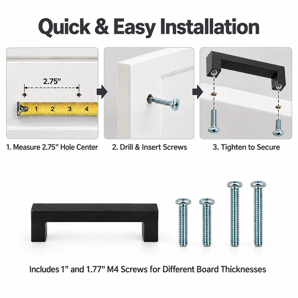 10 Pack 2.75 Inch Center to Center Matte Black Cabinet Handles Stainless Steel Drawer Pulls