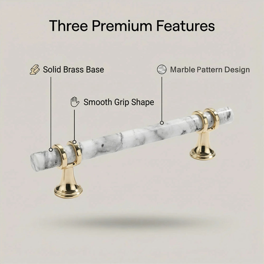 1 Pack Marble Pattern Solid Drawer Pulls，Knobs & Handles，White Marble Pattern Print - Marble Finish Series - Hole Centers(Knob，3.75"，5"，7.5")