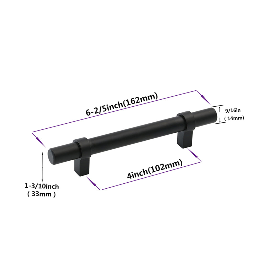 Flat Black Cabinet Bar Handle Pull - 4" (102mm) Hole Centers