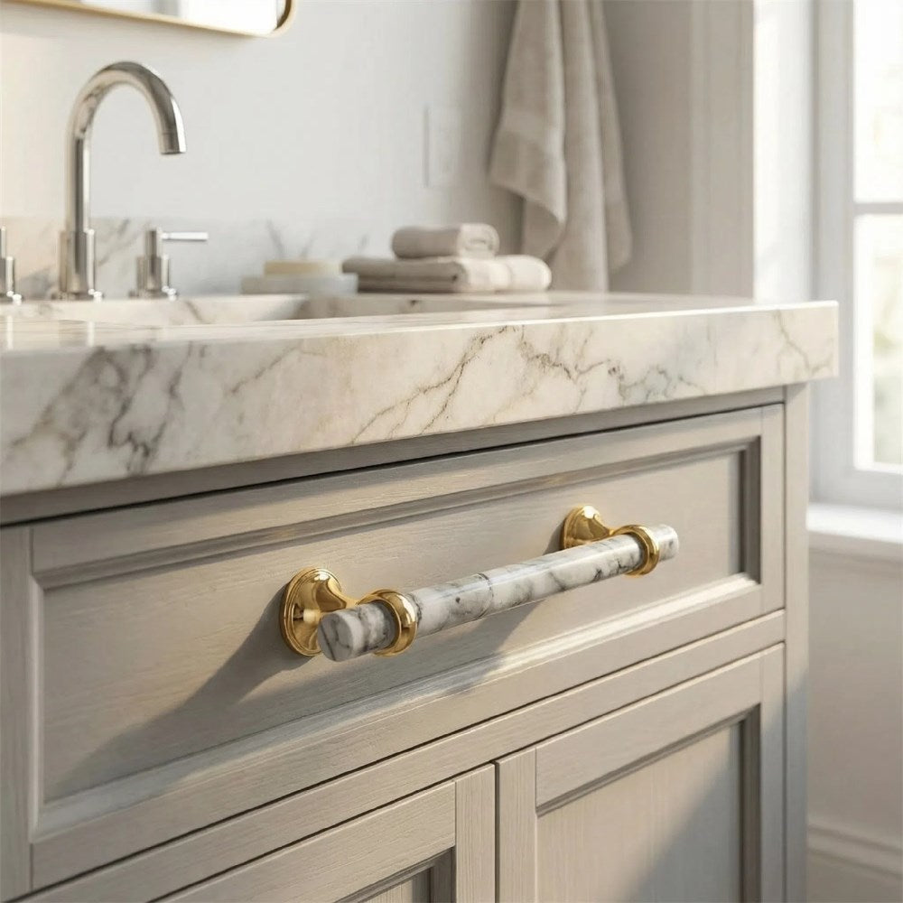 1 Pack Marble Pattern Solid Drawer Pulls，Knobs & Handles，White Marble Pattern Print - Marble Finish Series - Hole Centers(Knob，3.75"，5"，7.5")