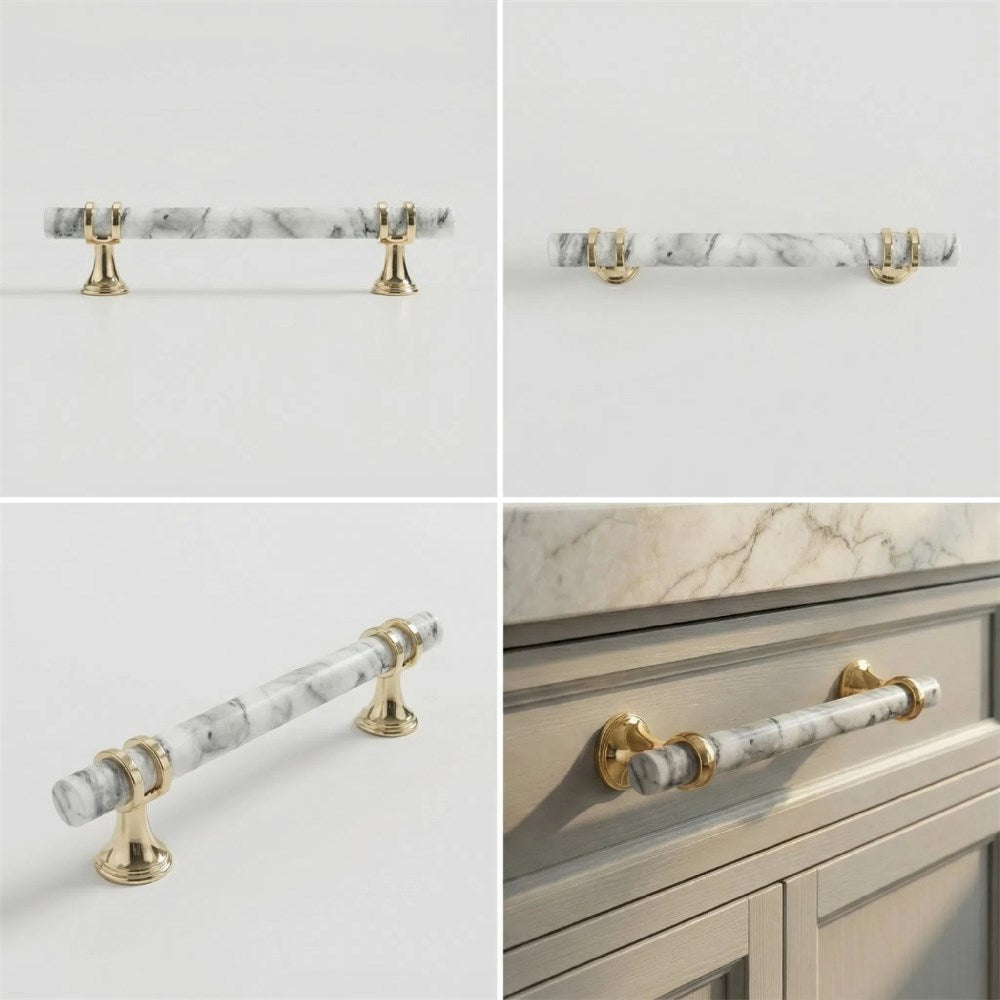1 Pack Marble Pattern Solid Drawer Pulls，Knobs & Handles，White Marble Pattern Print - Marble Finish Series - Hole Centers(Knob，3.75"，5"，7.5")