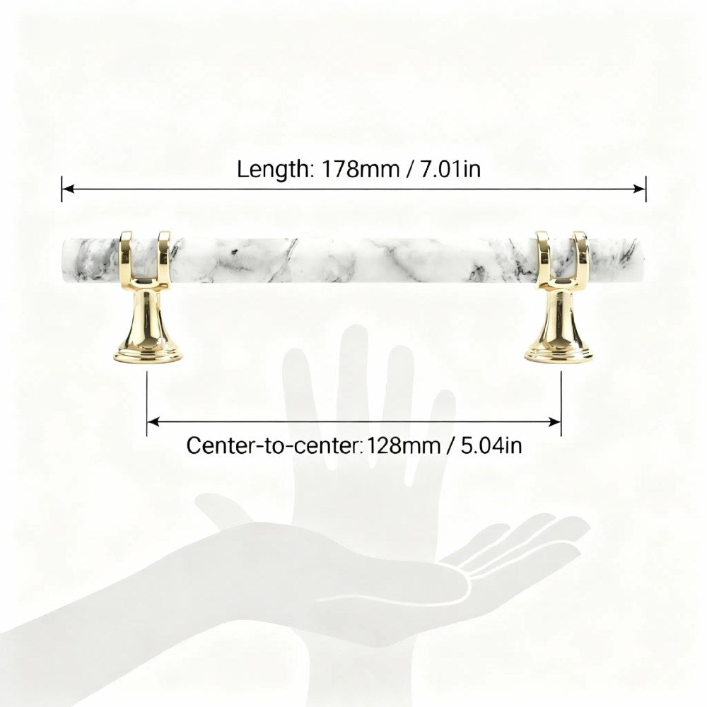 1 Pack Marble Pattern Solid Drawer Pulls，Knobs & Handles，White Marble Pattern Print - Marble Finish Series - Hole Centers(Knob，3.75"，5"，7.5")