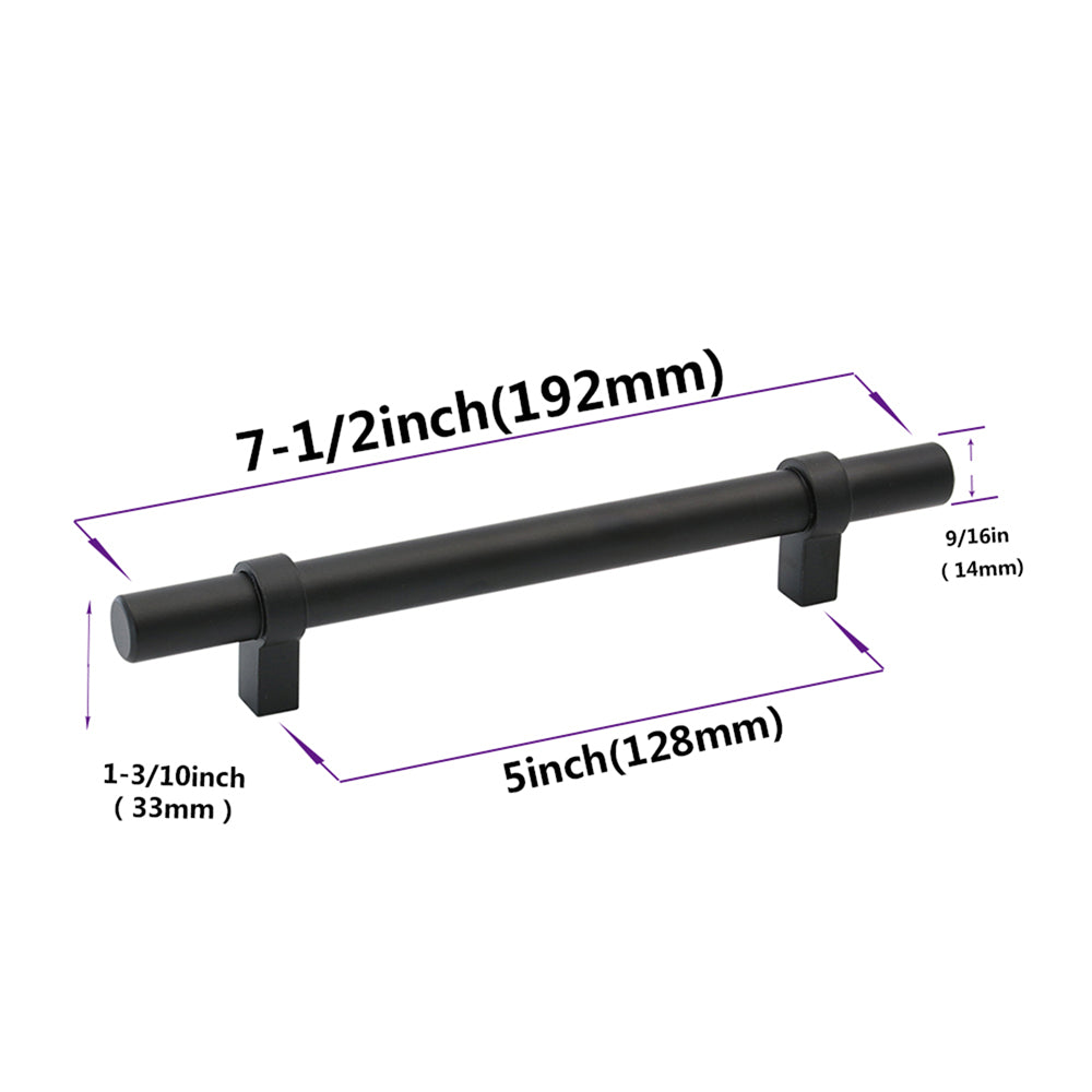 Flat Black Cabinet Bar Handle Pull - 5" (128mm) Hole Centers