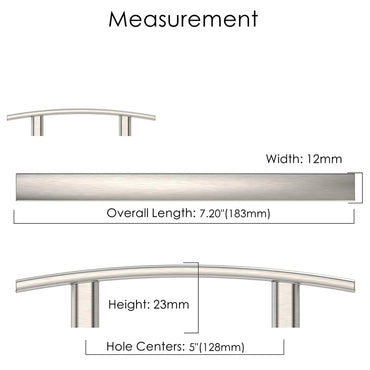 Curved Arch Cabinet Pulls，Zinc Handle Bar 5 Inch (128mm Hole Centers，Brushed Nickel)
