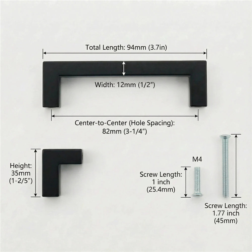 10 Pack 3-1/4 Inch Center To Center Matte Black Cabinet Pulls(Hole Center: 3-1/4"(82mm))