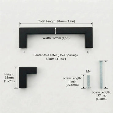 10 Pack 3-1/4 Inch Center To Center Matte Black Cabinet Pulls(Hole Center: 3-1/4"(82mm))