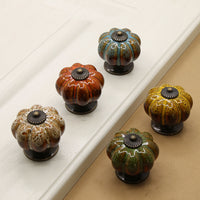 Ceramic Pumpkin Knobs，Vintage Dresser Drawer Pulls，Retro Cabinet Door Handles with Mounting Screws，Ideal for Closet，Cupboard