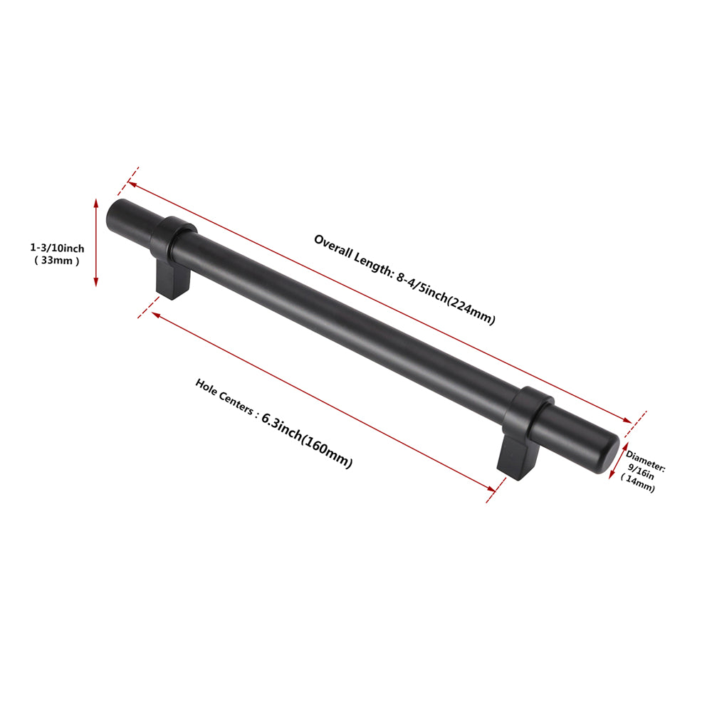1 Pack Black Modern Cupboard Handles Stainless Steel Pulls - Round Shape Series - Hole Centers(Single Hole, 3",3.5,3.75,4",5",6.25",7.5",8.8",10")