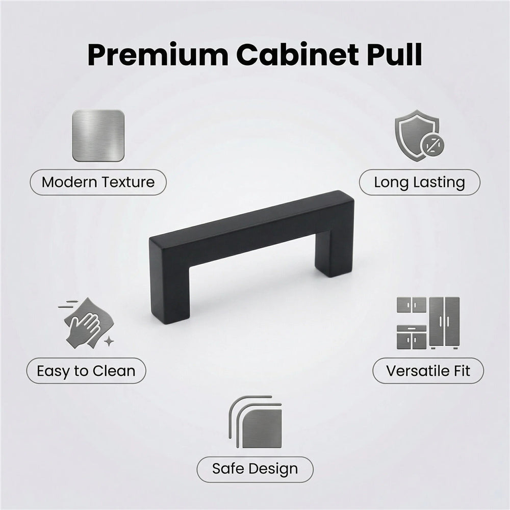 10 Pack 3-1/4 Inch Center To Center Matte Black Cabinet Pulls(Hole Center: 3-1/4"(82mm))