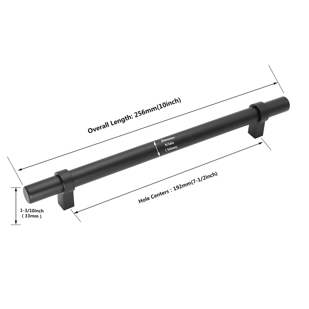 1 Pack Black Modern Cupboard Handles Stainless Steel Pulls - Round Shape Series - Hole Centers(Single Hole, 3",3.5,3.75,4",5",6.25",7.5",8.8",10")