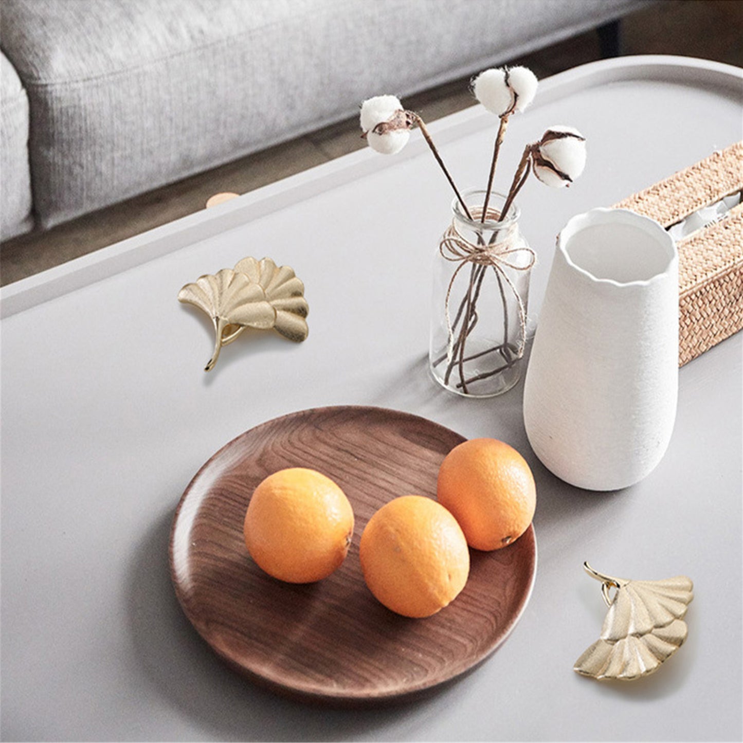 Ginkgo Leaf Shape Knob Handles，Solid Metal Drawer Pulls，Creative Decorate Pulls for Wardrobe Cupboard Drawer Bookcase Furniture (Large，Gold)