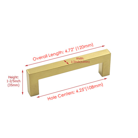 4.25 Inch(Center To Center) Brushed Brass Cabinet Pulls(108mm, Customized Size)