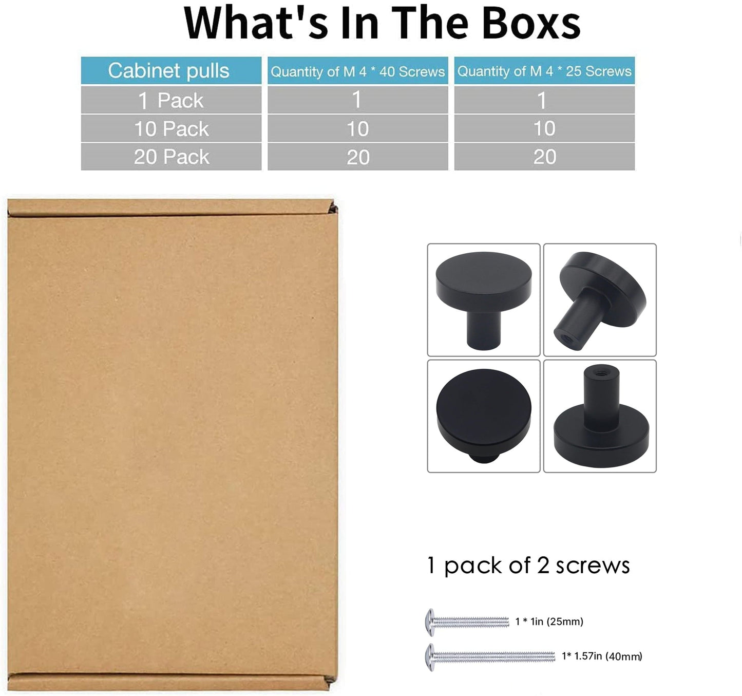 10 Pack 1-1/4 Inch Matte Black Kitchen Cabinet Knobs，Solid Dresser Knobs Drawer Knobs for Cupboard Drawer Pulls