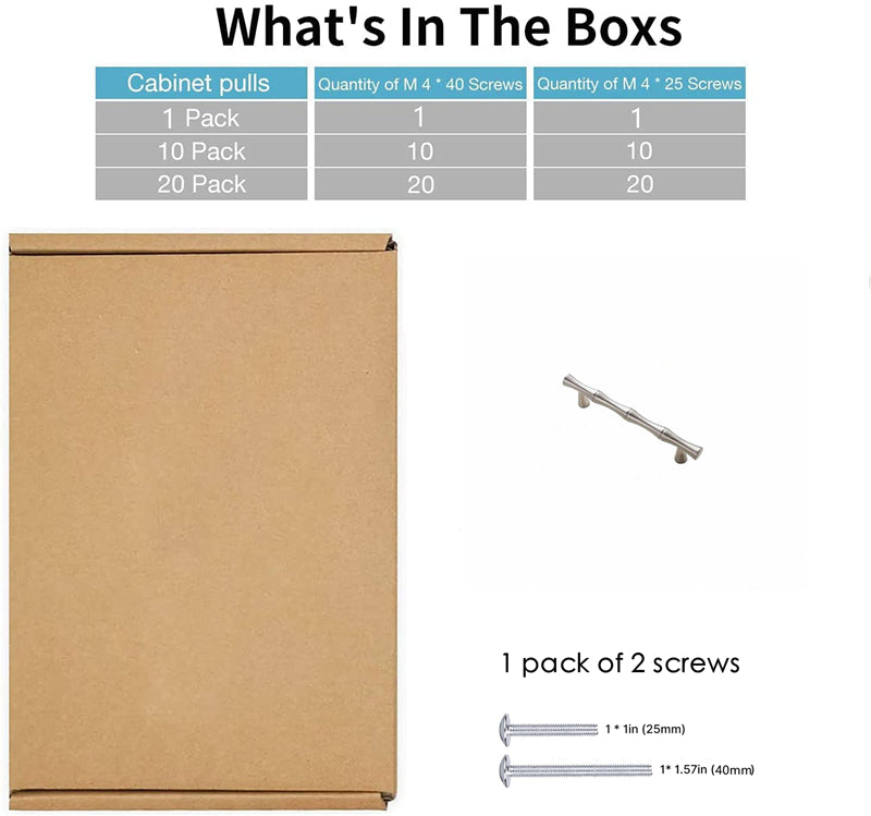 10 Pack 3.75 inch(Center To Center) Bamboo Shape Cabinet Pulls (3.75"/96mm，Brushed Nickel)
