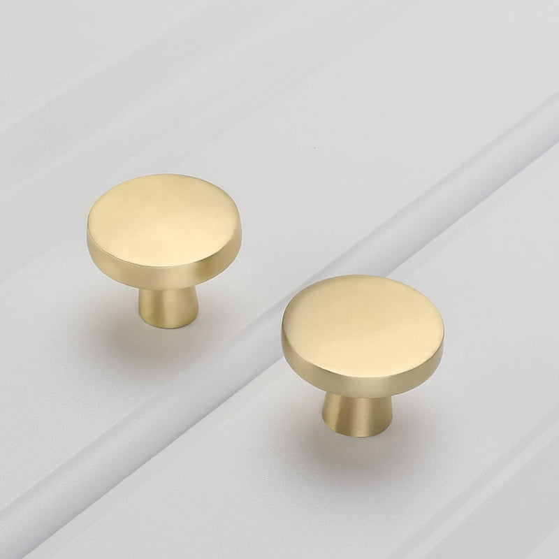 10 Pack 1-1/4 Inch Brushed Brass Kitchen Cabinet Knobs，Solid Dresser Knobs Drawer Knobs For Cupboard Drawer Pulls