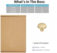1-1/4 Inch Brushed Brass Kitchen Cabinet Knobs，Solid Dresser Knobs Drawer Knobs For Cupboard Drawer Pulls