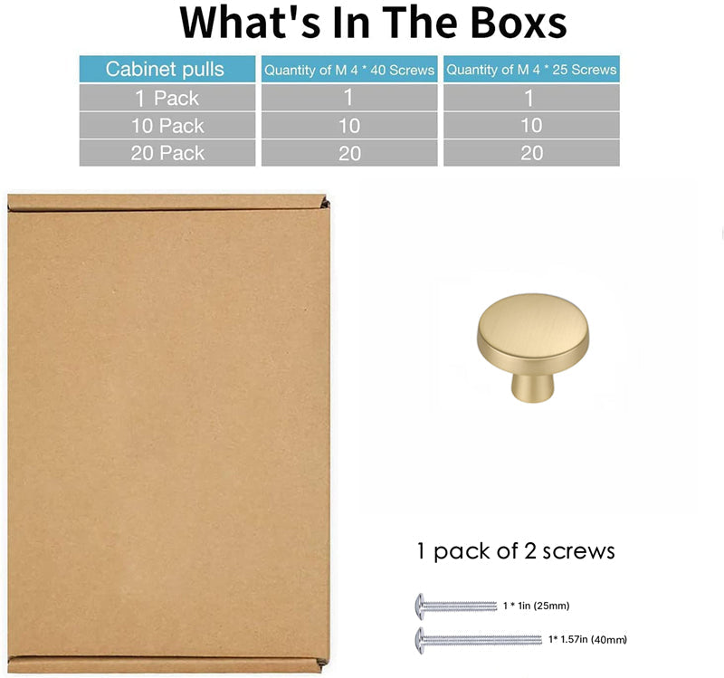 10 Pack 1-1/4 Inch Brushed Brass Kitchen Cabinet Knobs，Solid Dresser Knobs Drawer Knobs For Cupboard Drawer Pulls