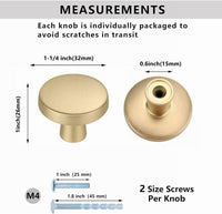 10 Pack 1-1/4 Inch Brushed Brass Kitchen Cabinet Knobs，Solid Dresser Knobs Drawer Knobs For Cupboard Drawer Pulls