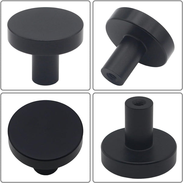1-1/4 Inch Matte Black Kitchen Cabinet Knobs，Solid Dresser Knobs Drawer Knobs for Cupboard Drawer Pulls