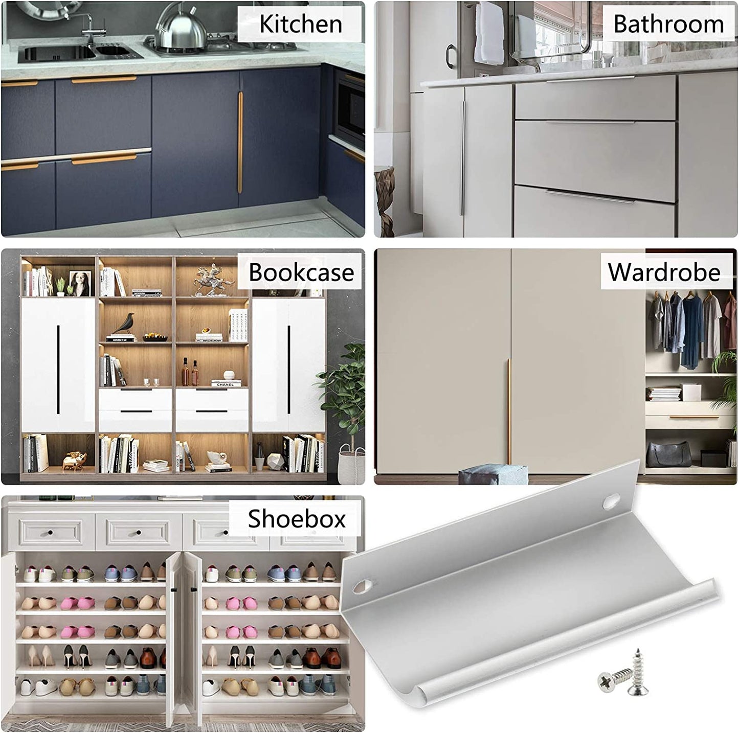 10 Pack Brushed Nickel Edge Finger Pulls，5"(128mm) Center to Center Drawer Pulls，Aluminum Alloy Cabinet Handles for Cabinets Concealed Handles