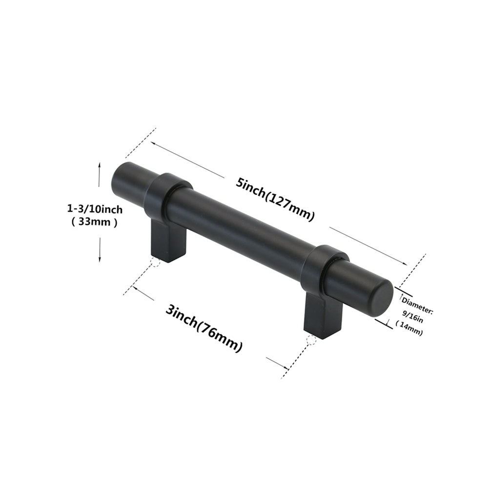 Flat Black Cabinet Bar Handle Pull - 3" (76mm) Hole Centers