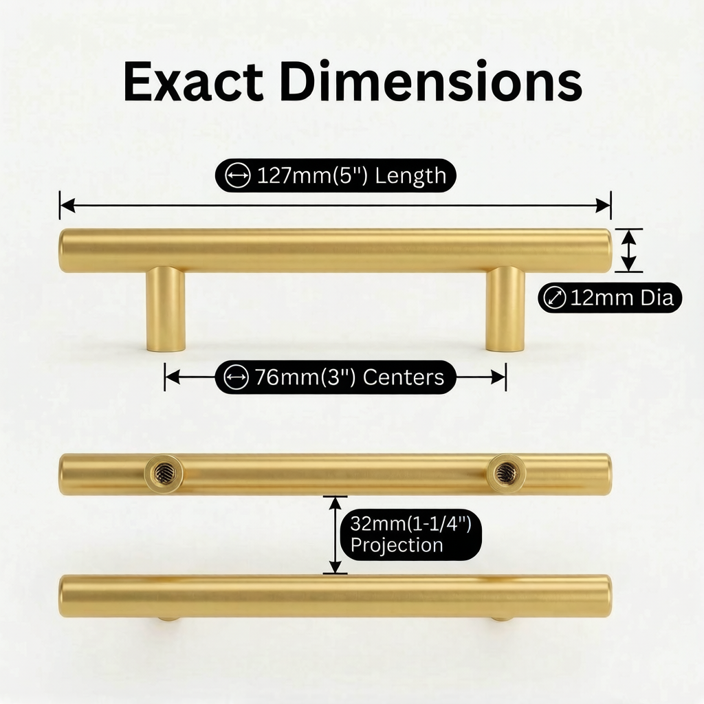 10 Pack 3 Inch(76mm) Hole Center Drawer Pulls，Brushed Brass Cabinet Pulls Stainless Steel Drawer Handles for Dresser Drawers
