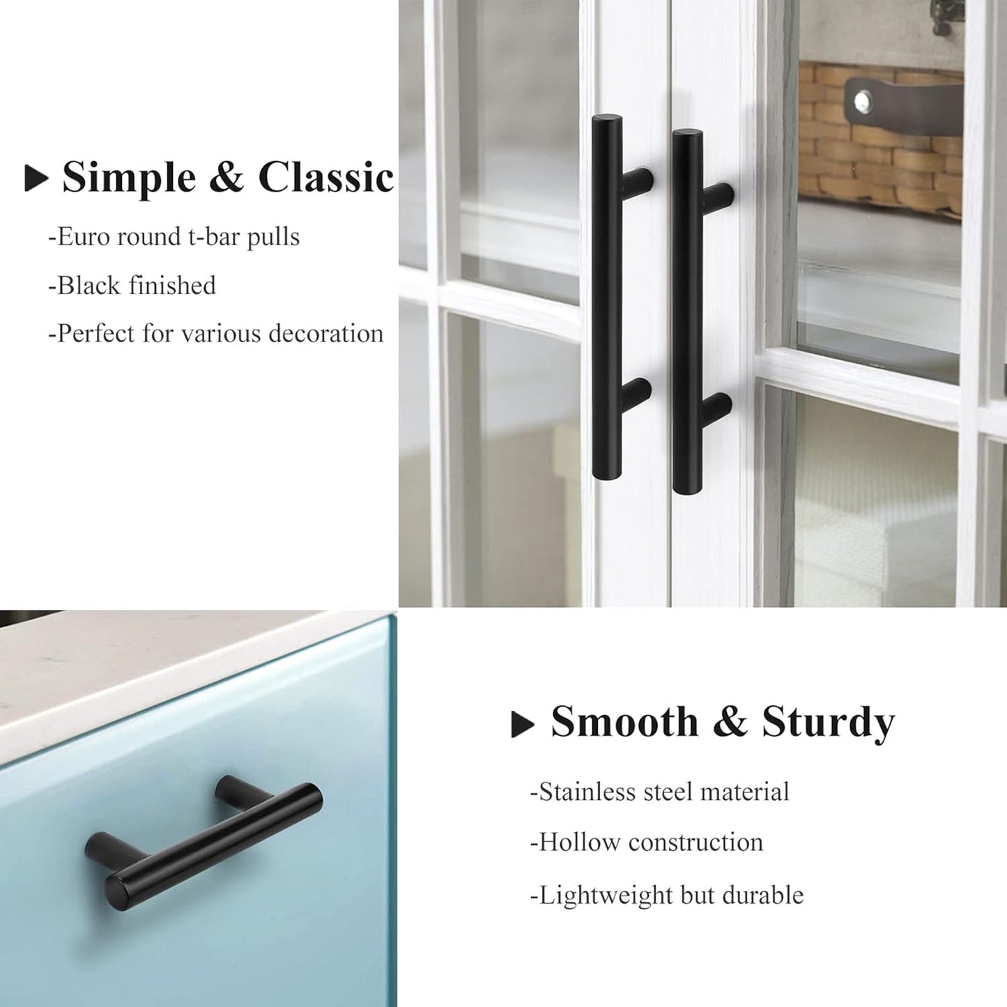 10 Pack 2.75"(70mm) Center to Center Matte Black Stainless Steel Kitchen Drawer Pulls