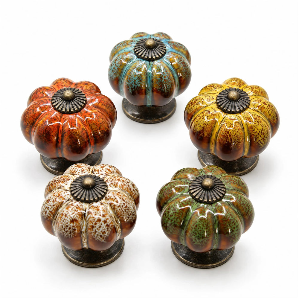 10 Pack Leopard White Ceramic Pumpkin Knobs，Color Glaze Dresser Drawer Pulls